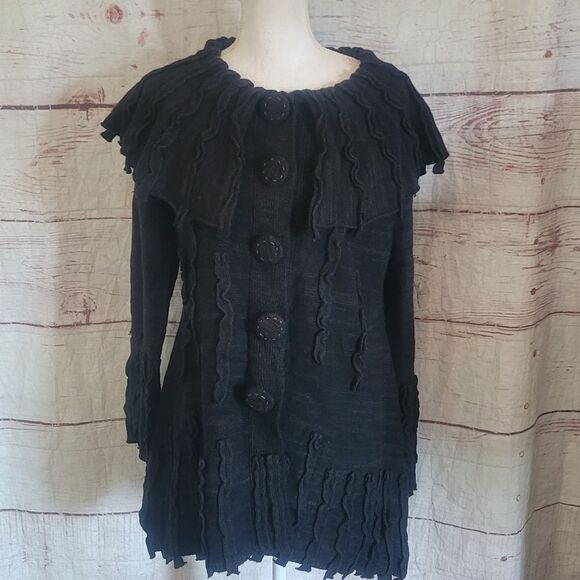 Covelo Sweaters - Covelo Art to Wear Ruffle Button Front Sweater Size Medium